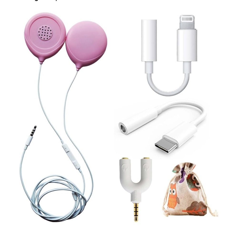 Pink Wired Earphones with Adapter Set for pregnancy